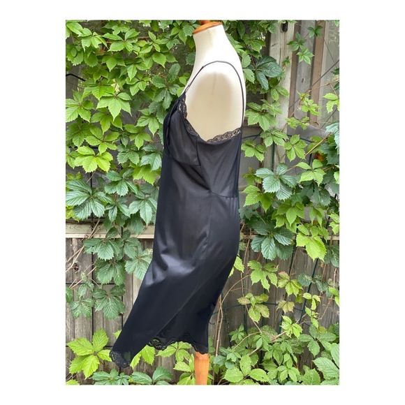 Vintage Undergarment Black Slip Dress Midi Lace Trim - Picture 5 of 8
